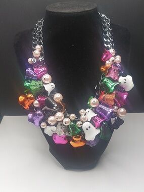 Betsey Johnson Halloween Colorful Ghosts Chunky Bib Statement Necklace